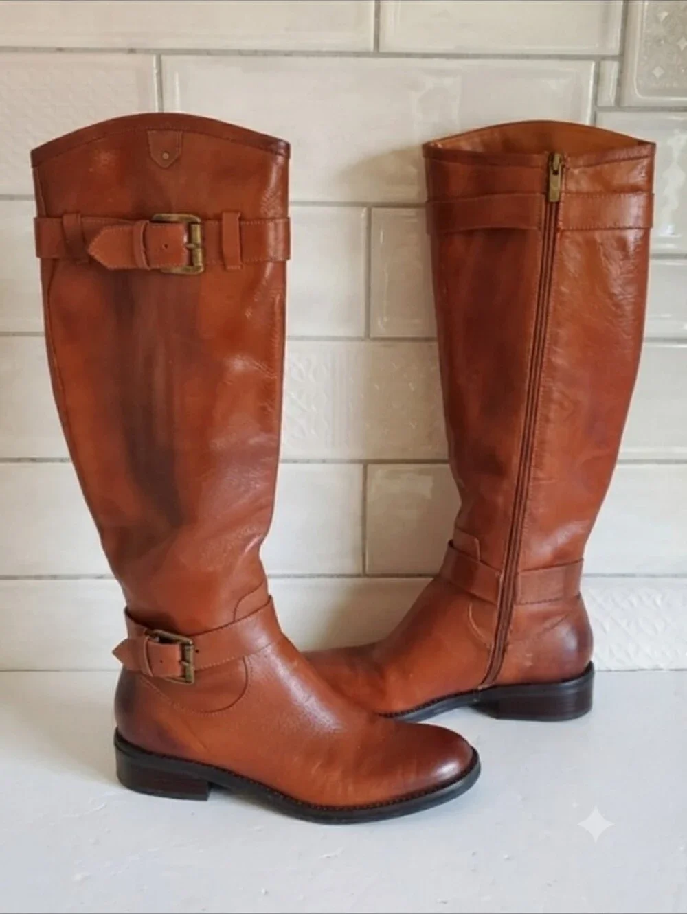 Enzo Angiolini 6.5 Vernished Leather Riding Boots Old Money Equestrian Classic